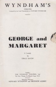 George & Margaret Comedy Wyndhams London Theatre Programme