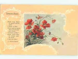 Pre-Linen Language Of Flowers signed BEAUTIFUL RED FLOWERS AC3982