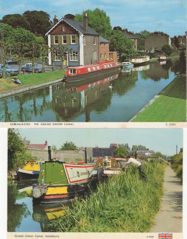 Grand Union Canal Aylesbury Narrow Boats 1970s 2x Postcard