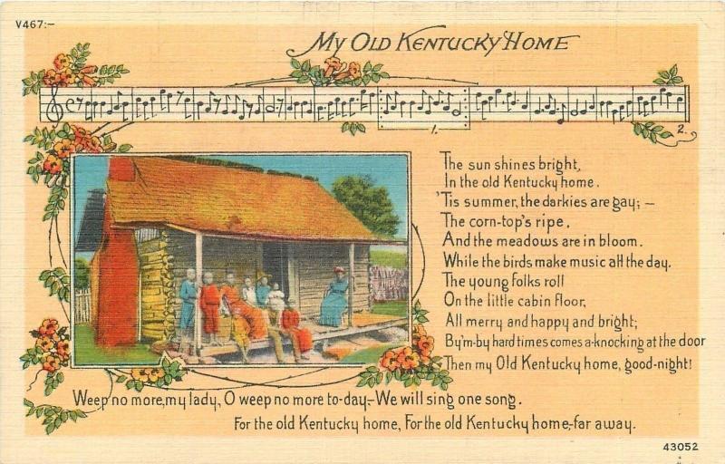 My Old Kentucky Home Music Staff Notes Lyrics Black Family Cabin