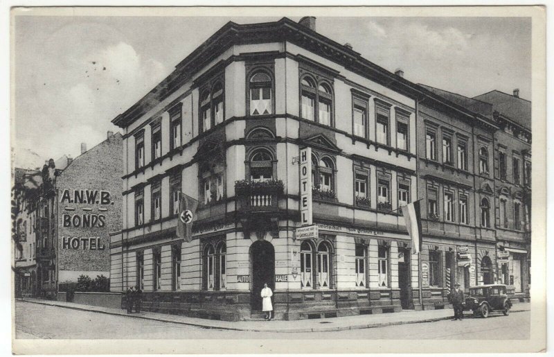 Germany; Hotel Gruneslaub, Heidelberg PPC, 1937, To Mrs Macnamara, Leigh