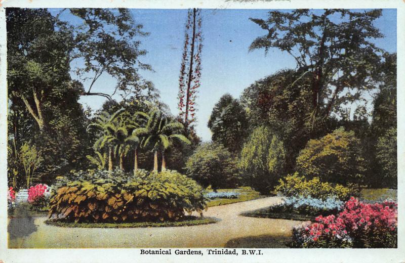 Botanical Gardens, Trinidad, B.W.I., early Postcard, Used in 1939