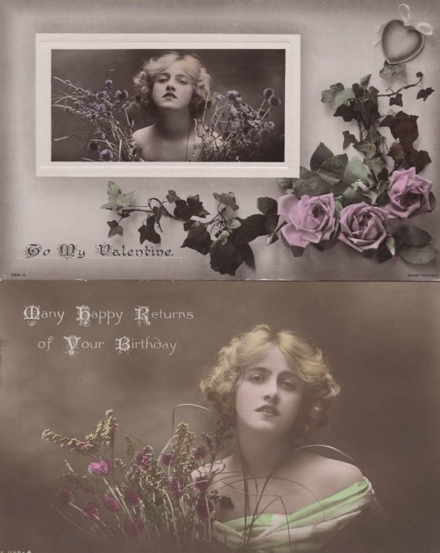 Be My Valentine 2x Glamour incl Real Photo Love WW1 Postcard s