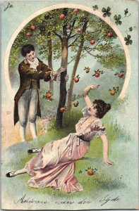 Victorian Romantic Couple In The Woods Vintage Postcard 09.33