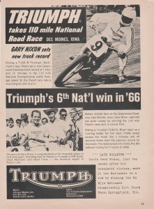 1966 Print Ad Triumph T100/R Motorcycle  Gary Nixon Win in '66 Size: 8&q...