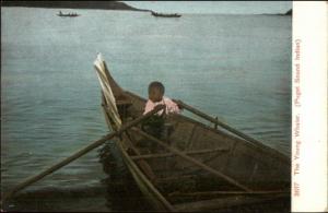 The Young Whaler - Puget Sound Native Indian Boy Rowing c1910 Postcard