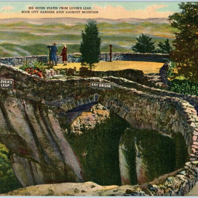 c1940s Lookout Mountain GA Giant Postcard Rock City Gardens Lovers Leap 11x7 5K