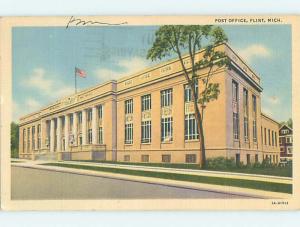 Linen POST OFFICE SCENE Flint Michigan MI hs1521