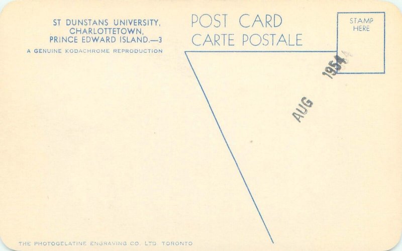 Charlottetown PEI Canada St Dunstans University, Old Car  1954 Postcard