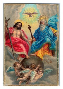 1870s Dresden Gilt Religious Image Jesus In Heaven God Angels Cherubs F134