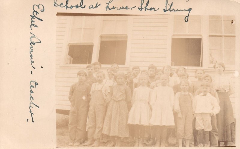 Vintage Postcard Children At School Photograph Kids Ouside The Building 