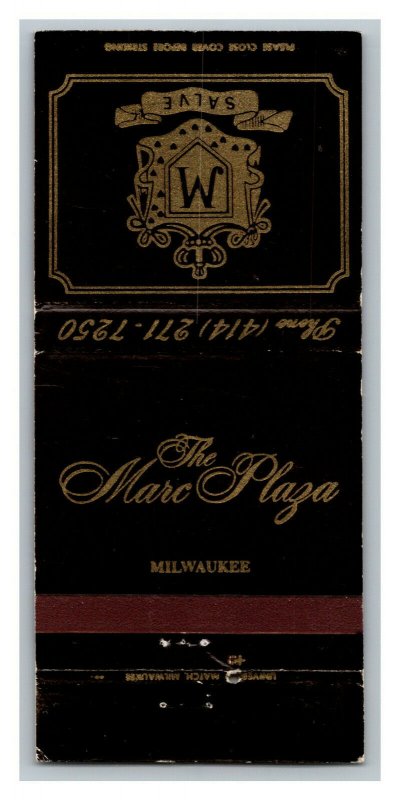 The Marc Plaza Hotel Milwaukee Wisconsin Vintage Matchbook Cover #2 