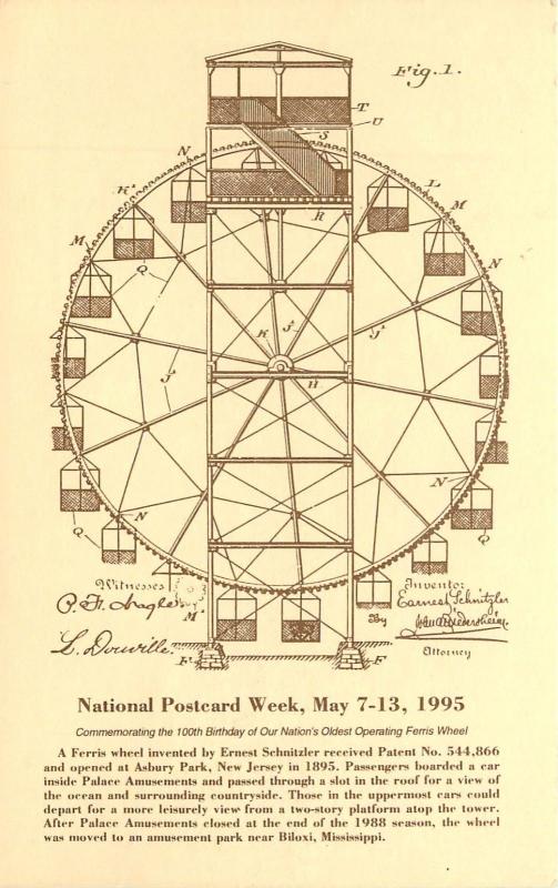 Oldest Ferris Wheel National Postcard Week Raliegh NC North Carolina 1995