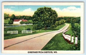 2 Postcards GREETINGS from INSTITUTE, Wisconsin WI ~ Door County c1940s Linen 