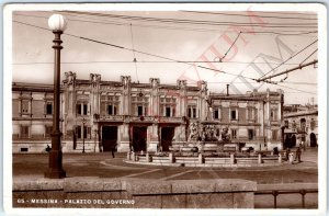 1940 Messina, Italy RPPC Palazzo del Governo Fountain Real Photo Postcard A163