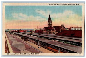 Cheyenne Wyoming WY Postcard Union Pacific Depot Station View From Track Side