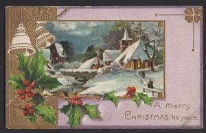 A Merry Christmas be you with Bells and Church Holly embossed pm1910 ~ DB