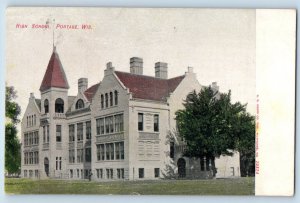 Portage Wisconsin WI Postcard High School Building Exterior 1908 Antique Vintage