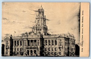 Des Moines Iowa IA Postcard Polk County Court House Building Scene 1912 Antique