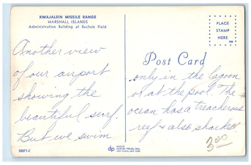 c1960's Administration Bldg. Kwajalein Missile Range Marshall Islands Postcard
