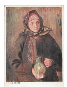 Teodor Axentowicz Artist Woman with Jug Painting Leo Stainer 1908 Art Postcard