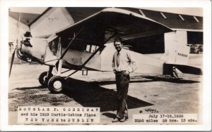 RPPC Douglas Corrigan and Curtis-Robins Plane 1938 New York to Dublin