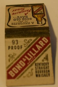 Bond & Lillard Brand Bourbon Whiskey 20 Strike Matchbook Cover