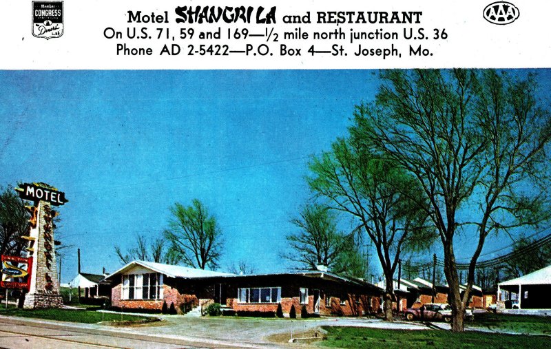 VINTAGE POSTCARD MOTEL SHANGRI LA AND RESTAURANT ST. JOSEPH MISSOURI