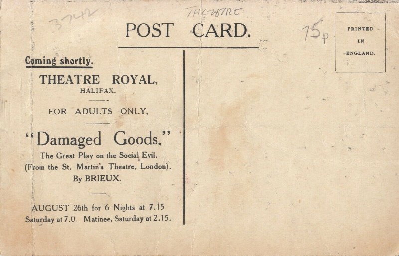 Theatre Royal Halifax  Damaged Goods  Act I postcard