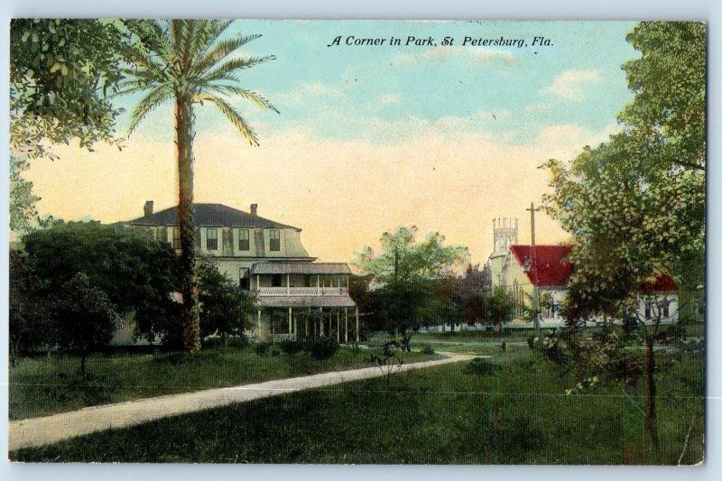 St. Petersburg Florida FL Postcard A Corner In Park Scenic View c1910's Antique