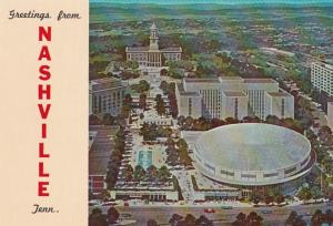 Tennessee Nashville Greetings Showing State Capitol With Office Buildings & M...