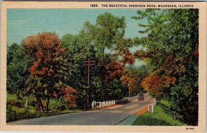 Postcard HIGHWAY SCENE Waukegan Illinois IL AN9486