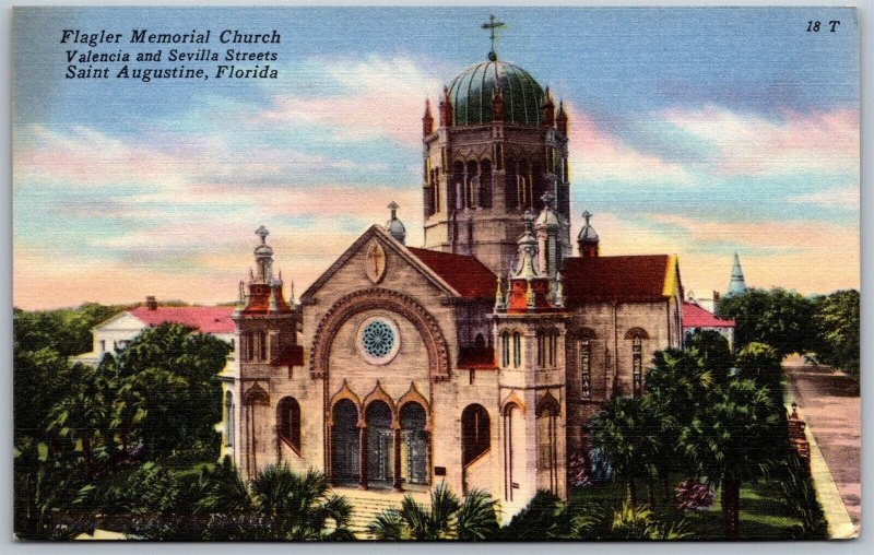 Vtg Saint Augustine Florida FL Flagler Memorial Church 1930s Linen View Postcard