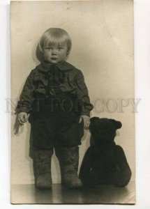 3072592 Girl Felt Boots VALENKI & Big TEDDY BEAR old REAL PHOTO