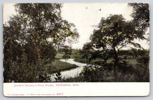 Kenosha Wisconsin~Hand Colored~Jacobs Island~View Down Pike River~1907 Postcard