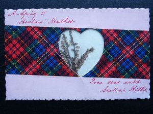Scotland Sprig O' HIELAN HEATHER, HEART Hand Made REAL HEATHER Old PC by Cynicus