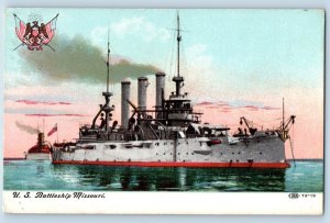 Missouri Postcard US Battleship WWII Navy Warship Steamer c1910 Vintage Antique