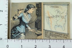 Willimantic Spool Cotton Map Of Canada & U.S. Lovely Lady On Telephone F68