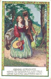 Romantic Couple Walking Vintage Postcard 08.35