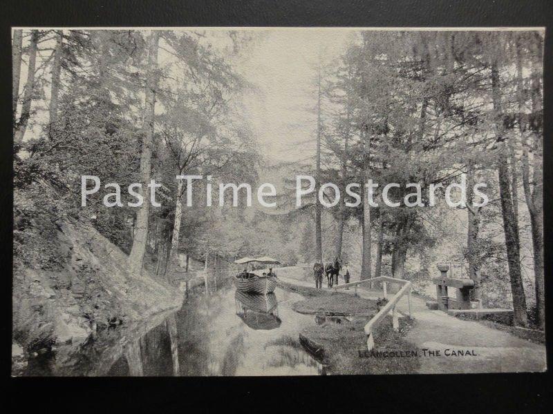 Vintage PC - The Canal, Llangollen - showing boat / Barge being towed by horse