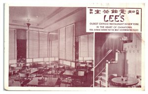 Lee's Chinese Restaurant, Chinatown, New York City Postcard *6L(3)26