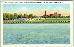 CAMDEN, New Jersey NJ   FARNHAM PARK and HIGH SCHOOL ca 1940s Linen  Postcard