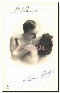 Old Postcard Female Nude erotic kiss