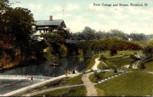 Illinois Rockford Swiss Cottage and Stream 1910
