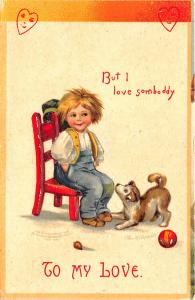 Ellen Clapsaddle Signed Valentine Boy Chair Puppy Ball To My Love  Postcard