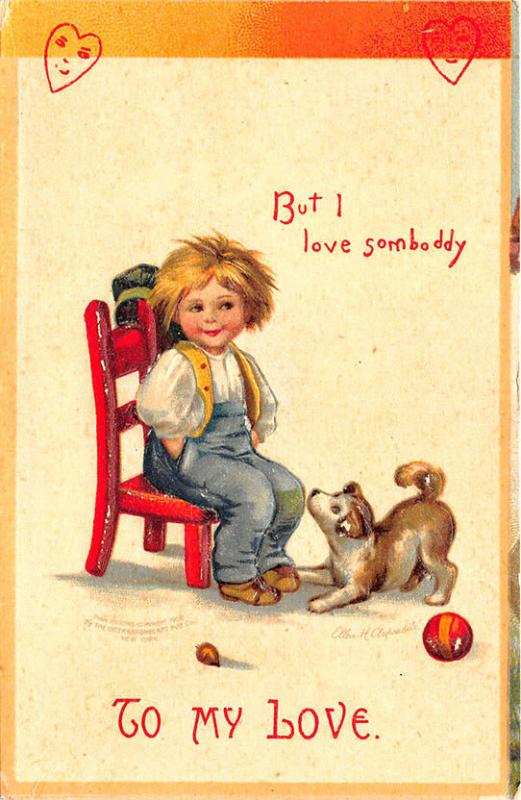 Ellen Clapsaddle Signed Valentine Boy Chair Puppy Ball To My Love  Postcard