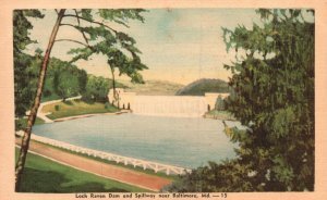 Vintage Postcard 1930's Loch Raven Dam & Spillway Baltimore Maryland MD