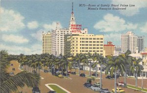 Rows of Stately Royal Palms Line Miami's Biscayne Bouleveard - Miami, Florida...