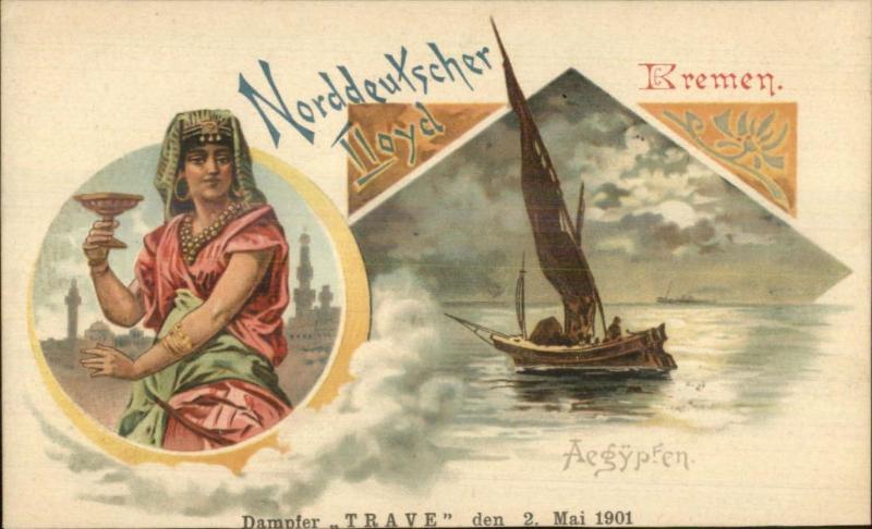 Nordd Norddeutscher Lloyd Bremen Steamships Egypt Dampfer Trave 1901 PC