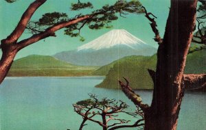 Vintage Japan Postcard Lake Motosu & Mt. Fuji Scenic View Japanese Landscape